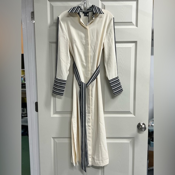 Karen Millen Dresses & Skirts - Karen Millen Cream Midi Shirtdress with Black Stripe Trim